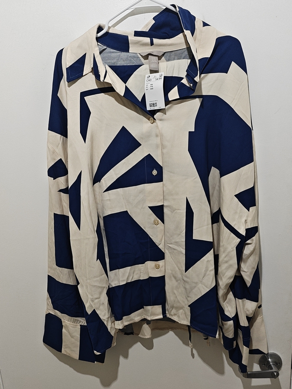 H&M Geometric Navy and Cream Button-Up Shirt Plus Matching Pants Combo